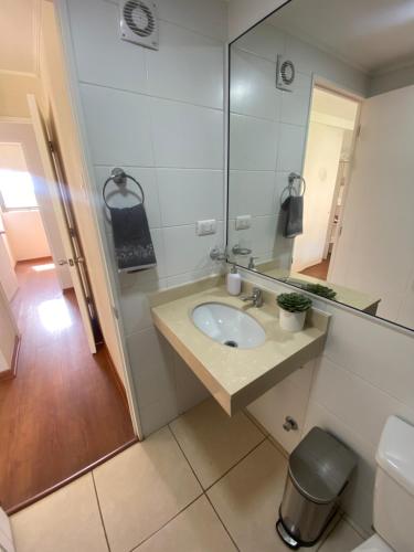 a bathroom with a sink and a mirror at Departamento San Fernando in San Fernando