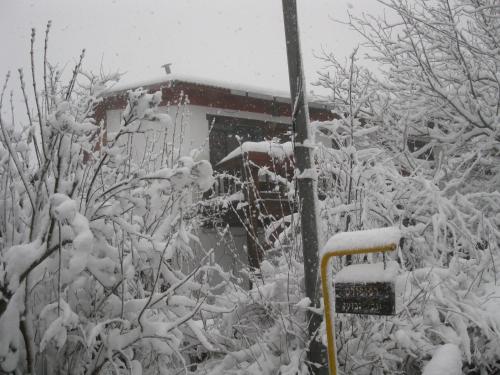 a house covered in snow next to a pole at Odem Habar in Odem