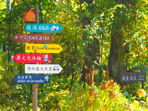 a street sign with many signs in a park at Snowfall Meteor 飛雪流星 in Kaminoyama
