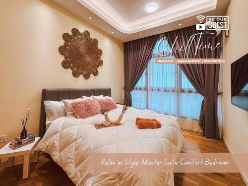 Ένα ή περισσότερα κρεβάτια σε δωμάτιο στο Paradigm Residence SUPERVIEW x2Netflix 5G by ChillTime Homestay