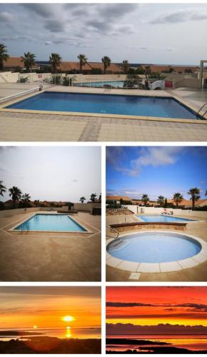 une série de quatre photos d'une piscine dans l'établissement Villa Karma, à Fitou