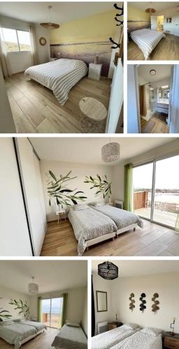 - deux photos d'une chambre avec deux lits dans l'établissement Villa Karma, à Fitou