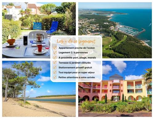 un collage de photos d'un complexe et de l'océan dans l'établissement 