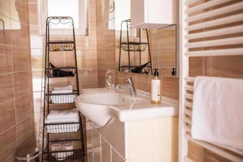 un baño con lavabo y espejo en Apartments Villa AnnaMaria, en Bled