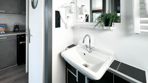 a bathroom with a sink and a mirror at Golfzicht by Droomvilla in Uitgeest