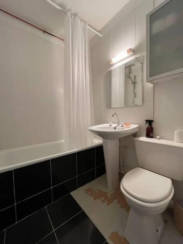 une salle de bain avec des toilettes blanches et un lavabo dans l'établissement Studio Armazan F, à Saint-Lary-Soulan