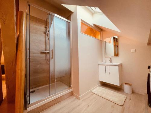 une salle de bain avec douche et lavabo dans l'établissement Le Tipi Rouennais, à Rouen