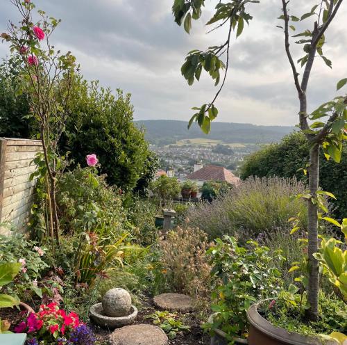 a garden with a view of the city at The Linhay in Minehead