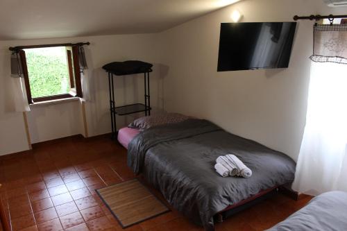 a bedroom with two beds and a flat screen tv at Casa Trevisan in Marco Simone
