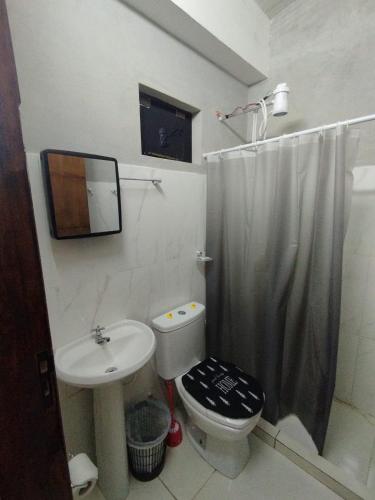 a bathroom with a sink and a toilet and a shower at LFA House in San Lorenzo
