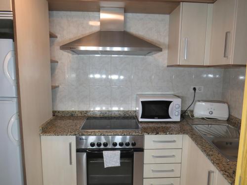a kitchen with a stove and a microwave at SAN PEDRO 64 vut in Lugo