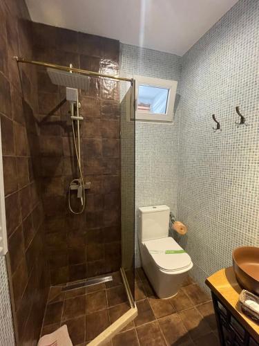 ein Badezimmer mit Dusche, Toilette und Waschbecken in der Unterkunft Esplanada in Constanţa