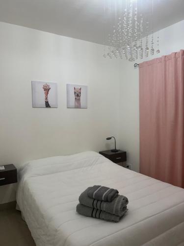 a bedroom with a bed with a towel on it at Lo de Hugo in Muñiz