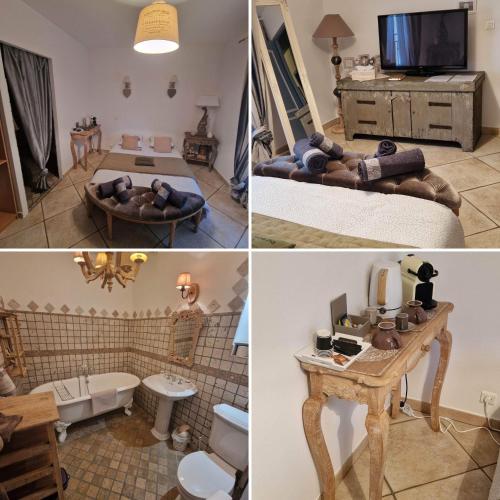 a collage of three pictures of a room with a bathroom at Villa fiora chambre in Martigues