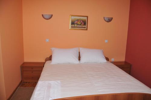 a bed with two white pillows in a room at Kompleks Fontana in Vladičin Han