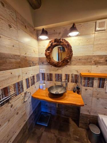 a bathroom with a sink and a mirror at Villa Lucia in Banská Štiavnica