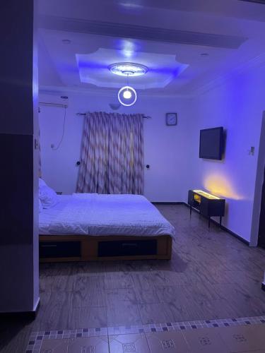 a bedroom with a bed and a tv in it at FandDapartments in Port Harcourt