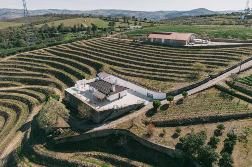 an aerial view of a house in a vineyard at Feel Discovery Quinta do Muro Douro Valley in Peso da Régua