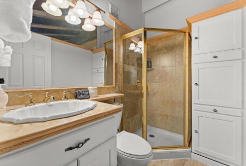 a bathroom with a sink and a shower at Dolly Varden Cottage in Kings Beach