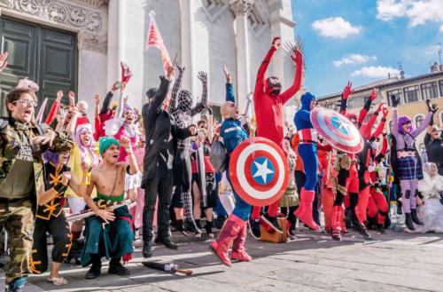a group of people dressed in costumes in a parade at Podere Gabry in Arena Metato