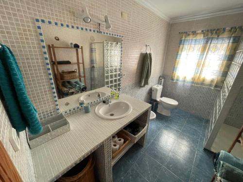 a bathroom with a sink and a toilet at Chalet El Tochar in Valencia