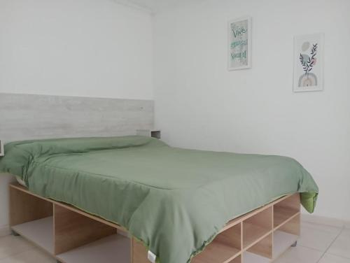 パラナにあるNuez de la Isla "Paquita Apart" SHOPPING a 5 cuadras! Monoambienteのベッド1台(緑の掛け布団付)