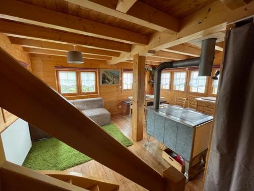 an overhead view of a living room in a log cabin at Mazot JHR Unterbäch VS in Bachtolen