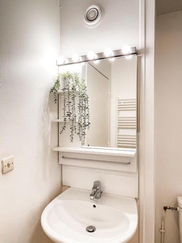 une salle de bain avec un lavabo et un miroir dans l'établissement Splendide studio de Giverny Vernon Paris, à Vernon