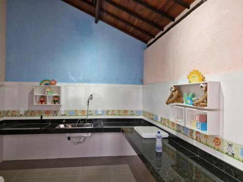 a bathroom with a sink and a counter top at Pousada Fazenda do Engenho in Serra do Cipo