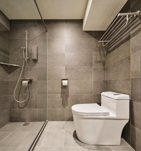 a bathroom with a toilet and a shower at Brown House Hotel - Taipei Main Station in Taipei