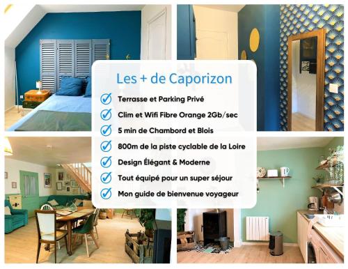 a collage of three pictures of a room at Caporizon-Le Coffre fort-Le clos de Chambord in Saint-Claude-de-Diray