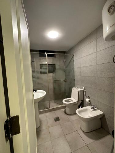 a bathroom with a toilet and a sink at central apartment for rent 22 in Amman