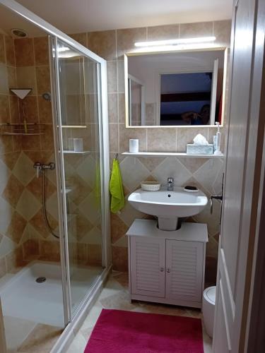 a bathroom with a shower and a sink and a toilet at Villa la Farigoulo in Juan-les-Pins