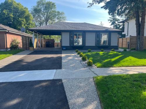 two pictures of a house with a driveway at Bright & Cozy 4BR Home for Your Family Stay With Optional Pool Access in Mississauga