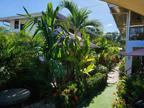 a garden with plants and flowers in front of a building at Ballena Rey Hotel in Uvita