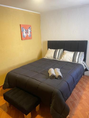 a large bed with two pillows on top of it at Habitación doble Love in Curicó