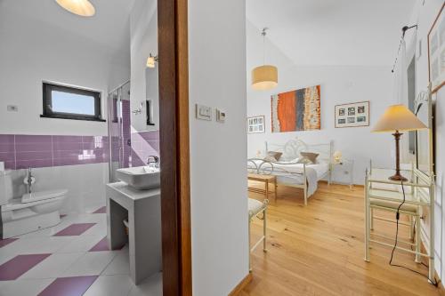 a bathroom with a sink and a toilet in a room at Villa Maddalena in Tinjan