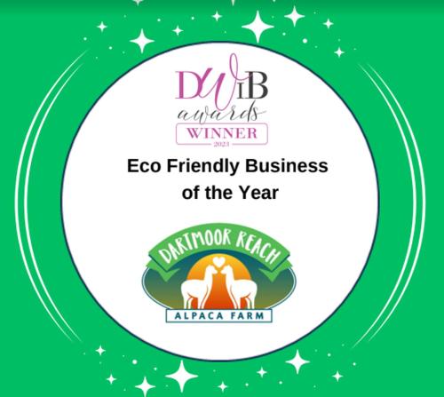a label for the epo friendly business of the year at Double Decker Bus on an Alpaca farm sleeps 8, 5 mins drive to Dartmoor in Bovey Tracey