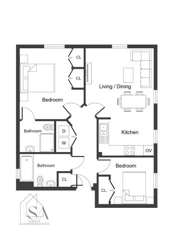 a floor plan of a house at 2BR 2BA Apartment - Emperor Beds - Free Parking - Near LGW Airport in Crawley