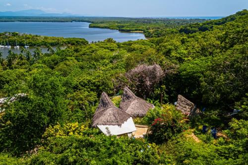a view from the top of a hill with a river at Villa Buganvilia in Barra de Navidad