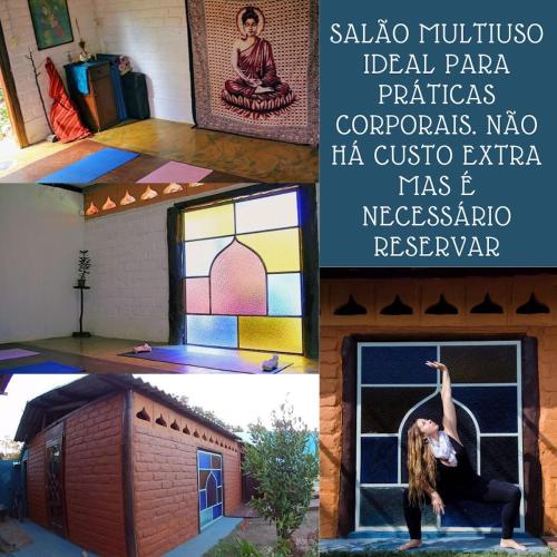 a collage of four pictures of a woman in a room at Shanti - Hospedagem e Vivências Terapêuticas in Sao Jorge