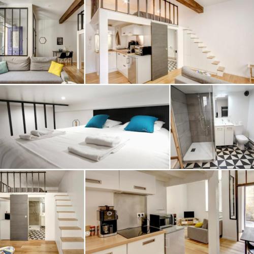 Ce petit appartement comprend une chambre et un salon. dans l'établissement Charmant Studio Loft au coeur de Bordeaux, à Bordeaux