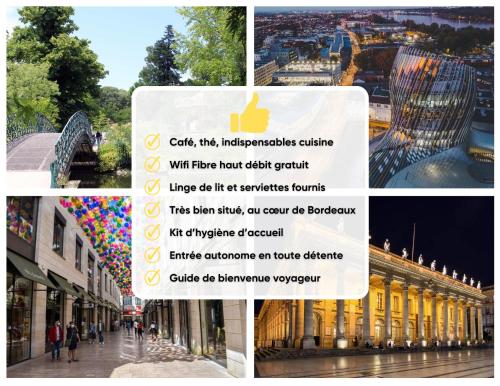 un collage de photos d'une ville avec des bâtiments dans l'établissement Charmant Studio Loft au coeur de Bordeaux, à Bordeaux