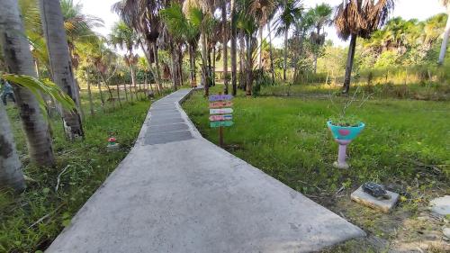 a path through a park with palm trees at Sitio Santo Antonio in Tutóia