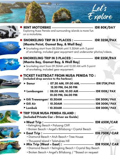 ペニダ島にあるDouble-G Guest Houseの海上の島々への旅行用チラシ