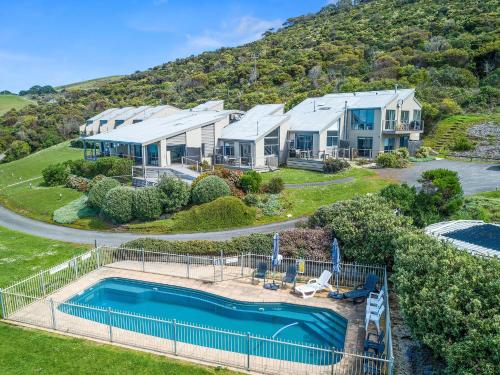 an aerial view of a house with a pool at 3 Whitecrest Great Ocean Road Resort - Ocean Views in Wongarra