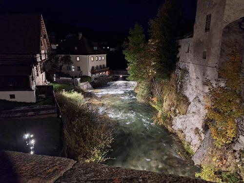 an aerial view of a river at night at Appartement Bergliebe in Mauterndorf