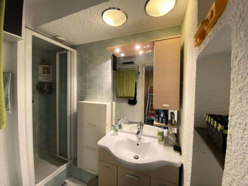 une salle de bain avec un lavabo et une douche dans l'établissement Résidence Cote Brune 5 - Studio pour 5 Personnes 551, à Vénosc