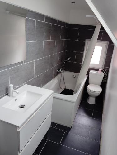 une salle de bain avec un lavabo blanc et des toilettes dans l'établissement Chambre 2 Agave, à Thionville