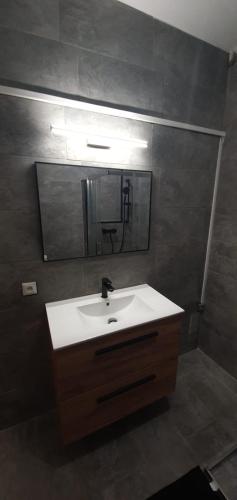 une salle de bain avec un lavabo et un miroir dans l'établissement Studio Prado Perrier 8e, à Marseille